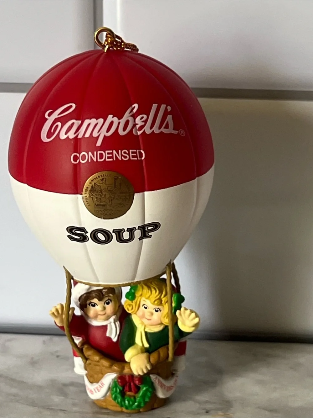 Vintage Campbell's Red and White Soup Hot Air Balloon Ornament
